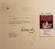 Load image into Gallery viewer, 1968 Vice President Hubert H. Humphrey Signed Letter with JSA COA
