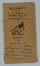 Load image into Gallery viewer, 1940 Buffalo Niagara Frontier Softball League Schedule
