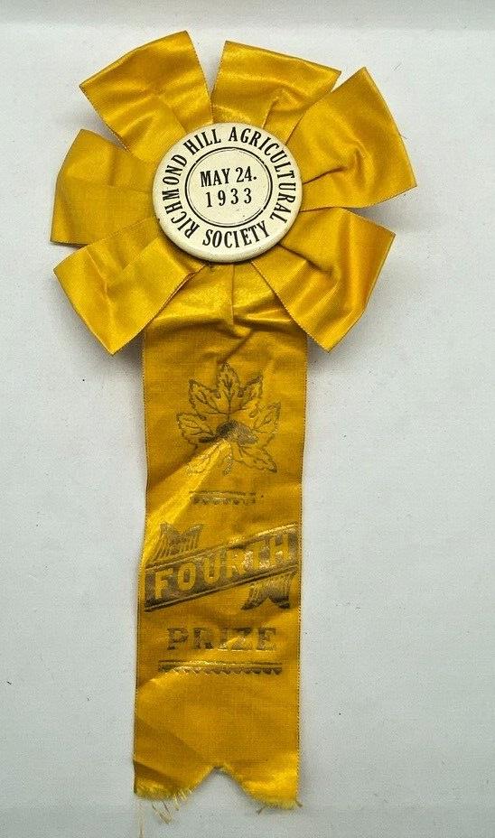 1933 Richmond Hill Agricultural Society 4th Place Ribbon May