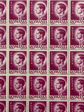 Load image into Gallery viewer, 10x10 Sheet of 1946 Magenta Romanian Stamps - Posta Romana (15 Lei)
