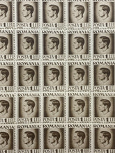 Load image into Gallery viewer, 10x10 Sheet of 1946 Brown Romanian Stamps - Posta Romana (1 Lei)
