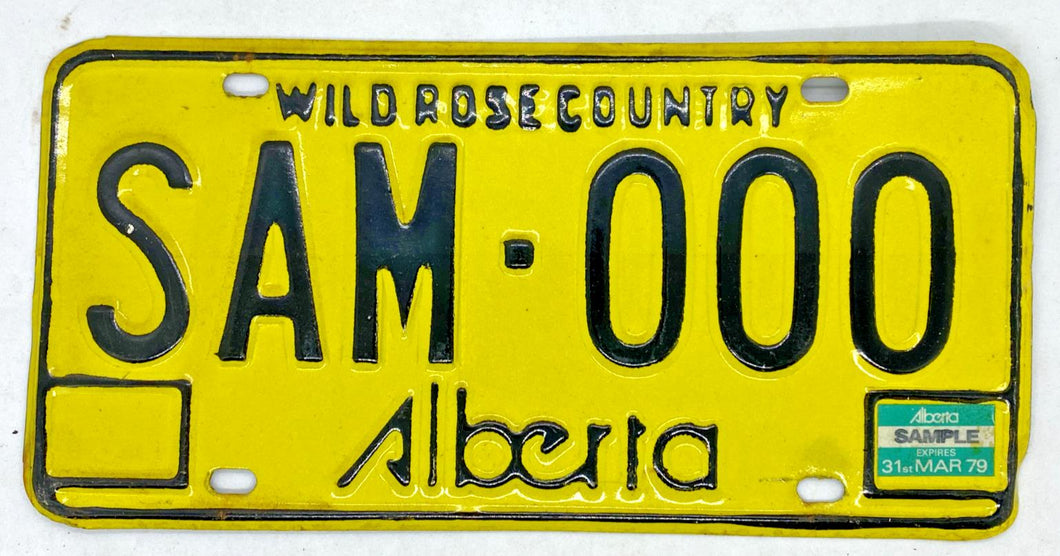 1970 Alberta SAMPLE License Plate # SAM-000 Green Sticker