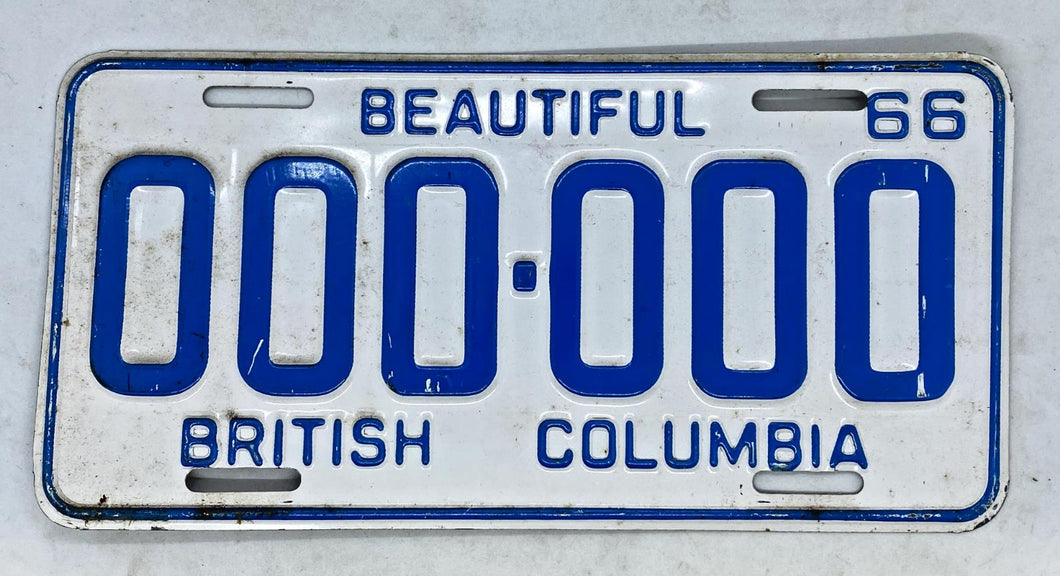 1966 British Columbia Canada Sample License Plate Vintage