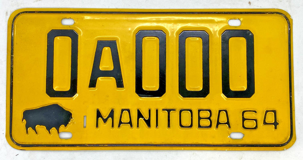 1964 Manitoba Canada Sample License Plate #0A000