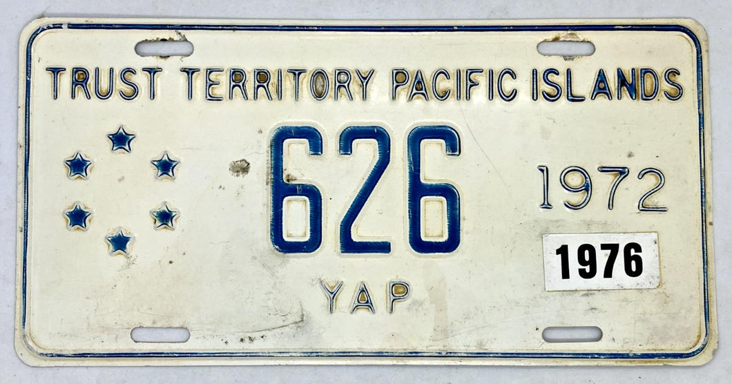 1972 1976 YAP Trust Territory Pacific Islands License Plate '626'