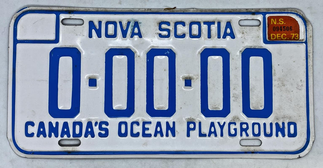 1973 Canada Nova Scotia SAMPLE License Plate # 0-00-00