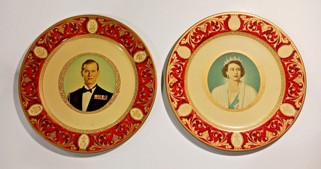 1950s Portland Ware Decorative Tin Royalty Plates, H.R.H and Queen Elizabeth II