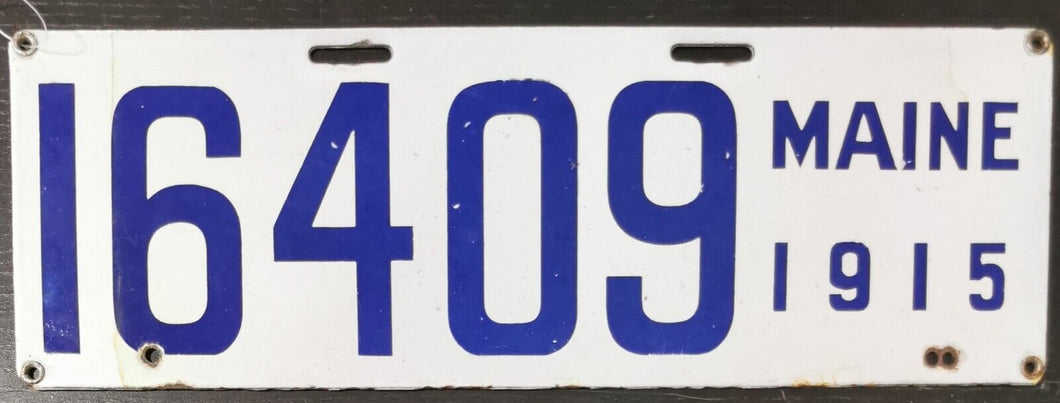 Maine 1915 Porcelain Auto License Plate 16409