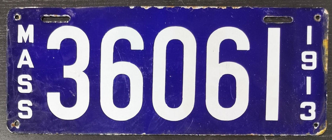 1913 Massachusetts Metal License Plate