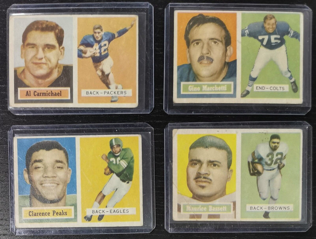 1957 Topps Lot #57 Carmichael #37 Peaks #5 Marchetti #64 Bassett