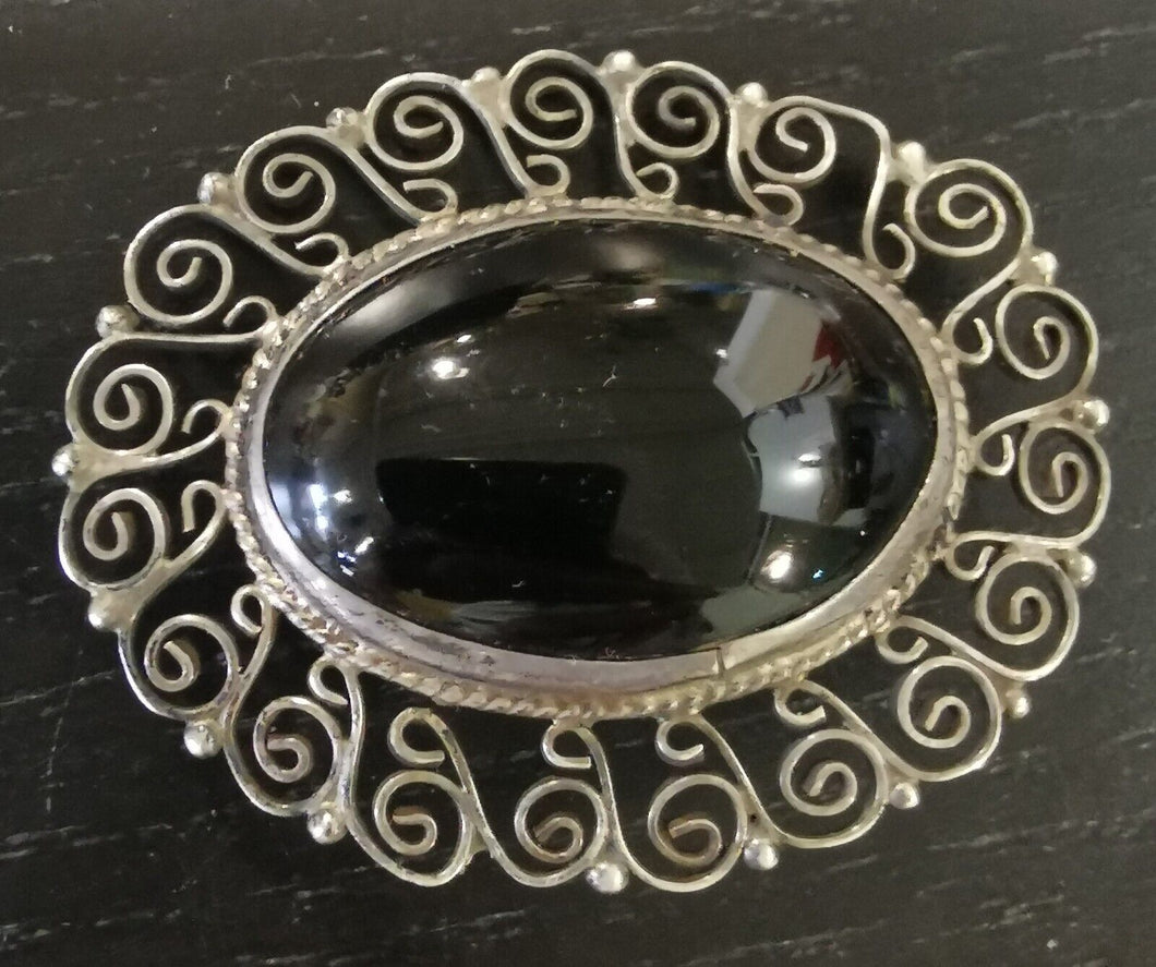 Israel Vintage Sterling Cabochon Brooch