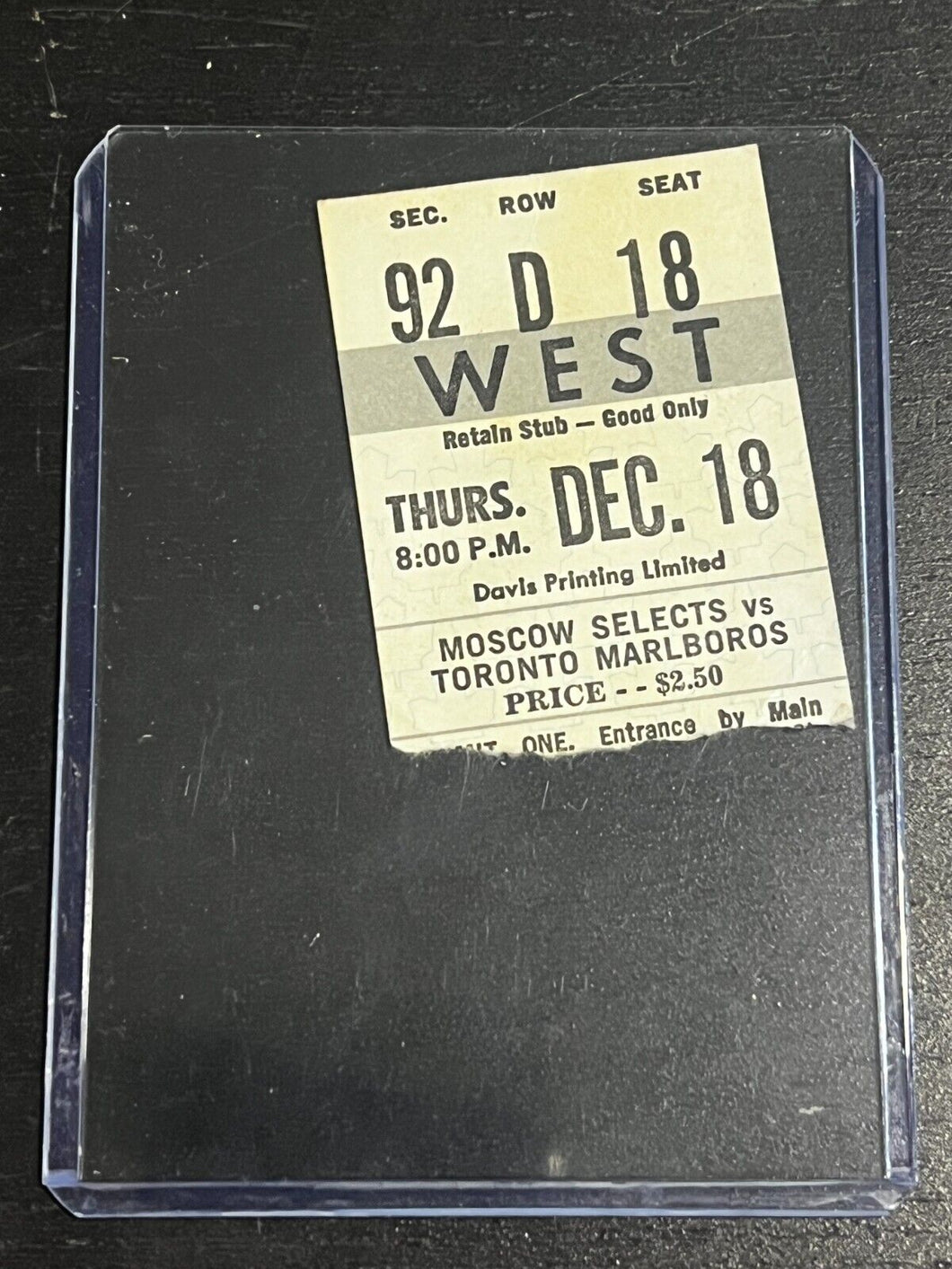 Dec 18, 1975 - Toronto Marlboros vs Central Red Army, Very Rare Ticket Stub