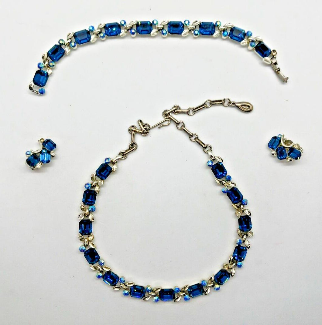 Vintage LISNER Blue Stone Jewelry Set Earrings Bracelet Necklace