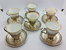 Load image into Gallery viewer, Antique Sterling Silver Reticulated Demitasse Holders and Rosenthal Cups Set (6)
