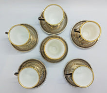 Load image into Gallery viewer, Antique Sterling Silver Reticulated Demitasse Holders and Rosenthal Cups Set (6)
