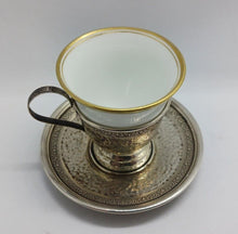 Load image into Gallery viewer, Antique Sterling Silver Reticulated Demitasse Holders and Rosenthal Cups Set (6)
