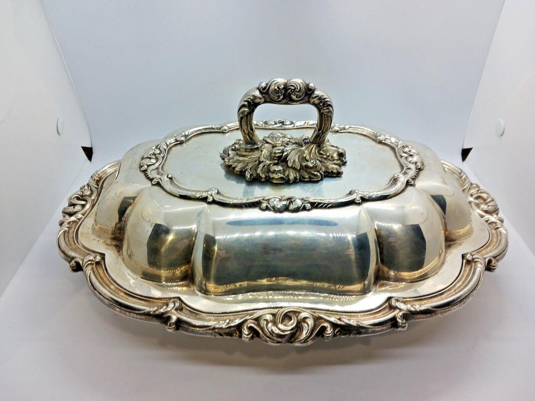 Antique Silver Lidded Entree Serving Dish Tray Set of 2