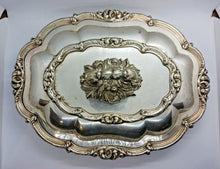 Load image into Gallery viewer, Antique Silver Lidded Entree Serving Dish Tray Set of 2
