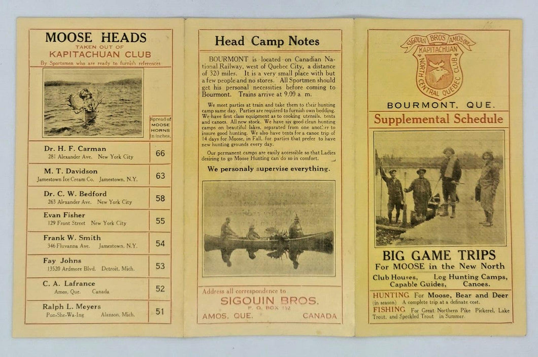 1930's Quebec Moose Hunter Brochure Sigouin Bros.