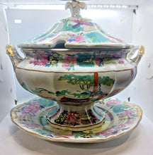 Load image into Gallery viewer, 1850s Mason&#39;s Chinese Soup Bowl with Lid and Saucer Hand Painted 13&quot; x 12&quot; x 12&quot;
