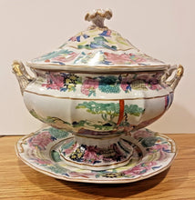 Load image into Gallery viewer, 1850s Mason&#39;s Chinese Soup Bowl with Lid and Saucer Hand Painted 13&quot; x 12&quot; x 12&quot;
