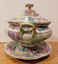 Load image into Gallery viewer, 1850s Mason&#39;s Chinese Soup Bowl with Lid and Saucer Hand Painted 13&quot; x 12&quot; x 12&quot;
