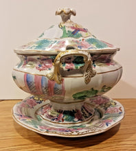 Load image into Gallery viewer, 1850s Mason&#39;s Chinese Soup Bowl with Lid and Saucer Hand Painted 13&quot; x 12&quot; x 12&quot;
