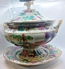 Load image into Gallery viewer, 1850s Mason&#39;s Chinese Soup Bowl with Lid and Saucer Hand Painted 13&quot; x 12&quot; x 12&quot;
