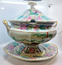 Load image into Gallery viewer, 1850s Mason&#39;s Chinese Soup Bowl with Lid and Saucer Hand Painted 13&quot; x 12&quot; x 12&quot;
