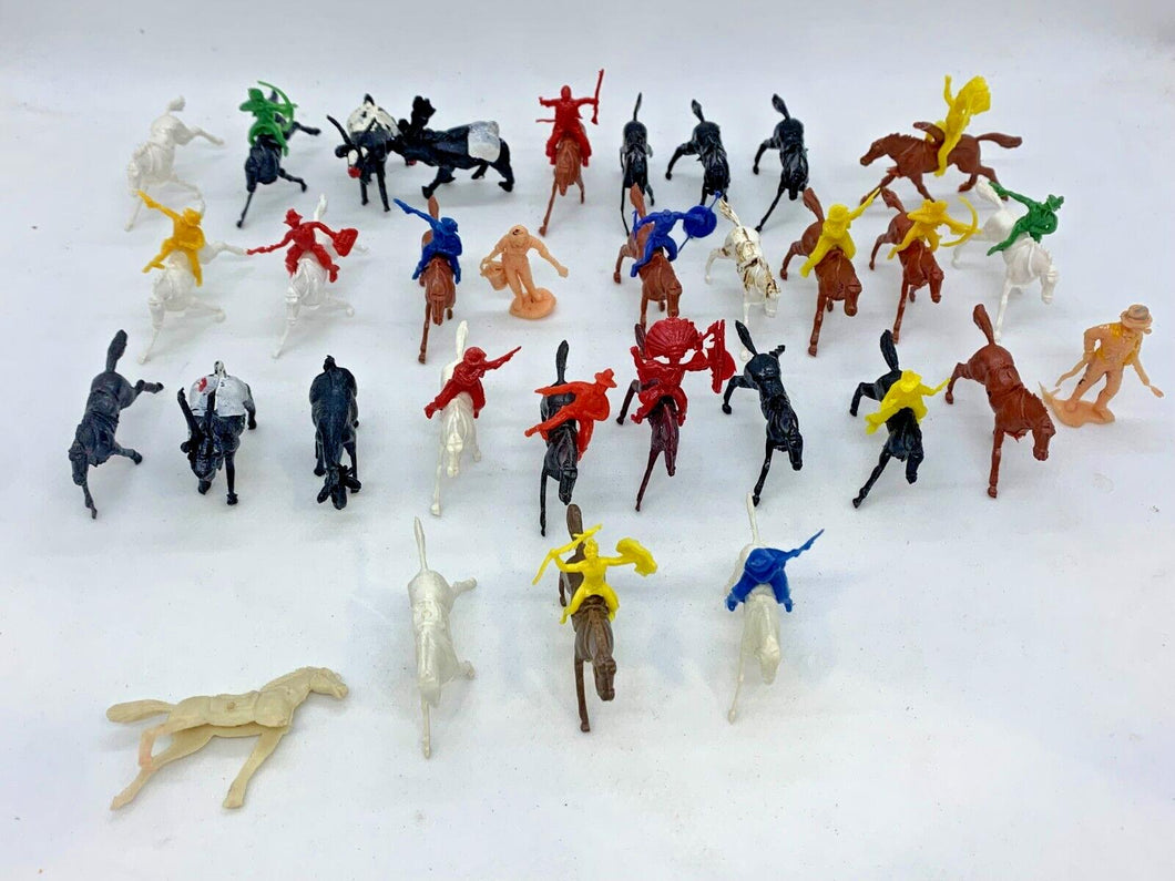 Lot of 32 - Vintage Toy Wild Animal Cowboy & Indian Figures Old Plastic