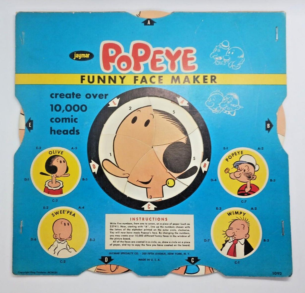 Vintage 1962 Popeye's Funny Face Maker toy, 10000 variations, Excellent