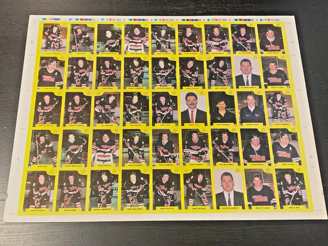 1989-90 CHL Niagara Falls 524/600 Uncut Trading Card Sheet - 7th Inning Sketch