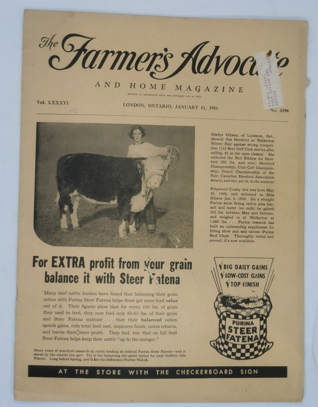 Farmer's Advocate Magazines Issued Jan 1951, July 1952