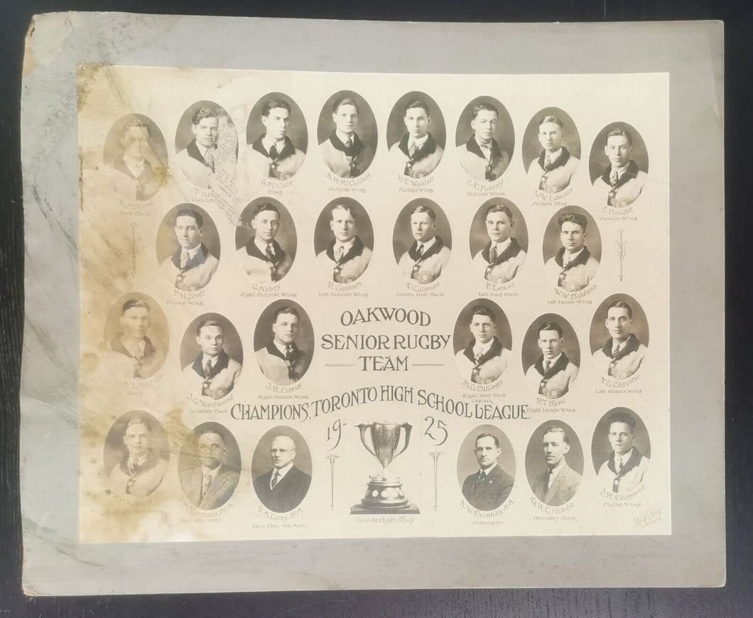 1925 Oakwood Senior Rugby Team Champions Toronto High School League Portrait