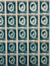 Load image into Gallery viewer, 10x10 Sheet of 1946 Green Romanian Stamps - Posta Romana (75 Lei)
