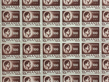 Load image into Gallery viewer, 10x10 Sheet of 1946 Brown Romanian Stamps - Posta Romana (100 Lei)
