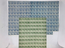 Load image into Gallery viewer, 3 INCOMPLETE Sheets of 1946 Green &amp; Blue Posta Romana Stamps (4, 10, &amp; 20 Lei)
