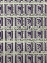 Load image into Gallery viewer, 10x10 Sheet of 1946 Violet Romanian Stamps - Posta Romana (2 Lei)
