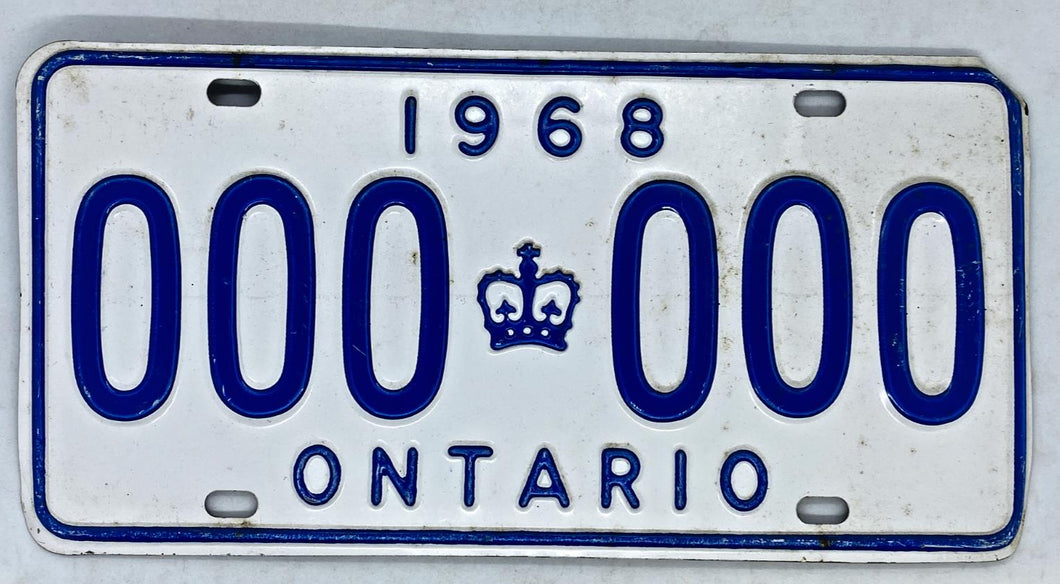 1968 Ontario SAMPLE License Plate # 000-000