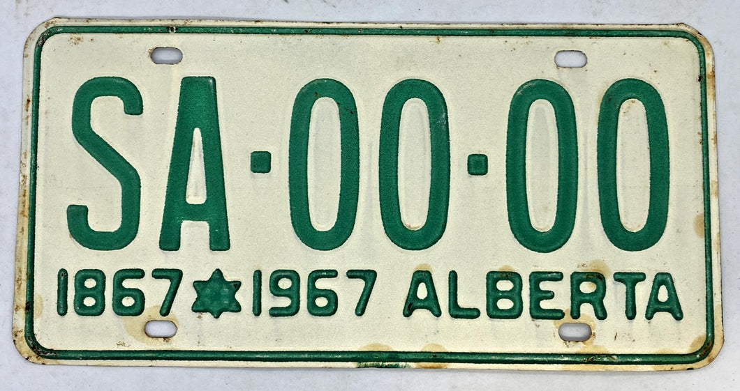 1867-1967 Alberta SAMPLE License Plate # SA-00-00