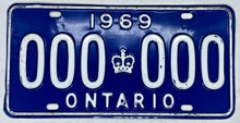 Load image into Gallery viewer, Ontario 1968 SAMPLE License Plate # 000-000
