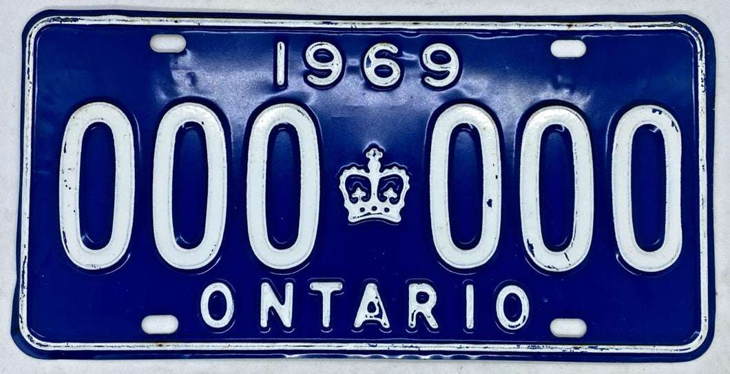 Ontario 1968 SAMPLE License Plate # 000-000