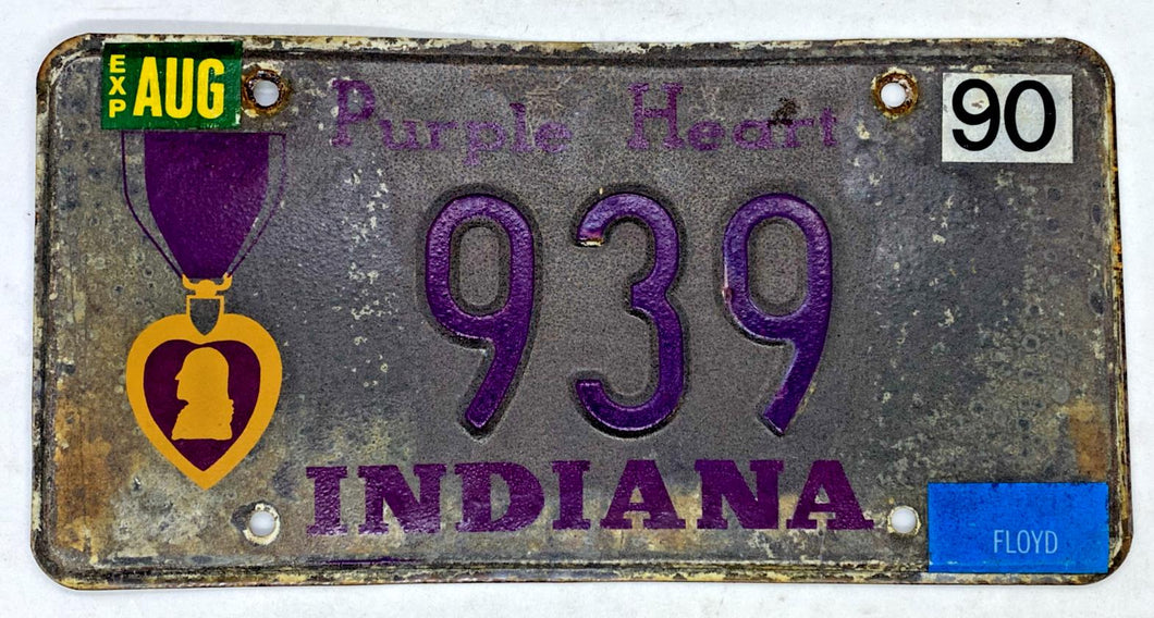 1990 Indiana Purple Heart license plate  #939