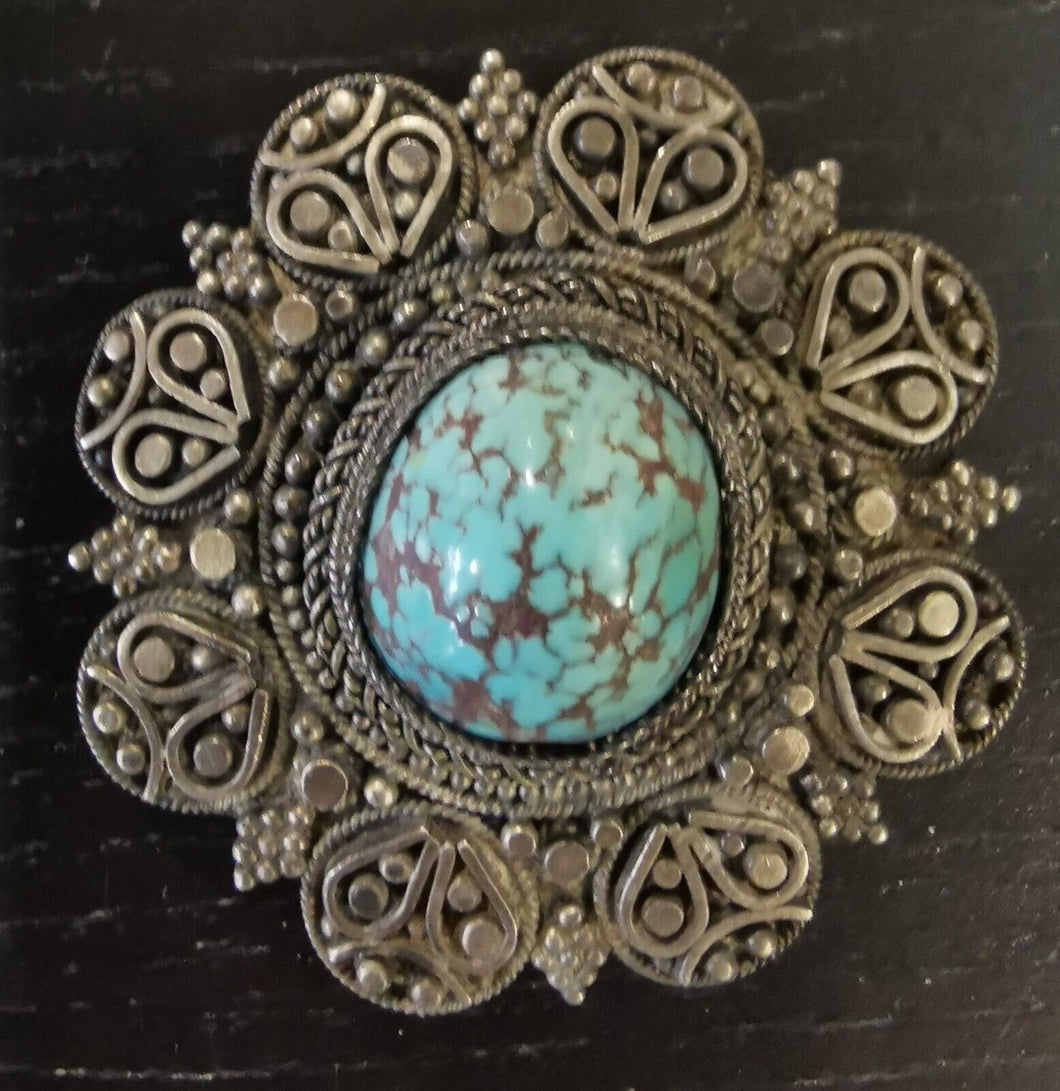 Vintage Israel Sterling Eilat Cabochon Brooch