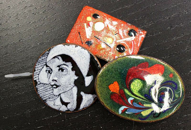 3 pc Lot of Enamel Brooches