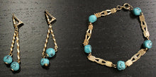 Load image into Gallery viewer, Turquoise Gold Tone Earring &amp; Bracelet Set
