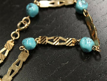 Load image into Gallery viewer, Turquoise Gold Tone Earring &amp; Bracelet Set
