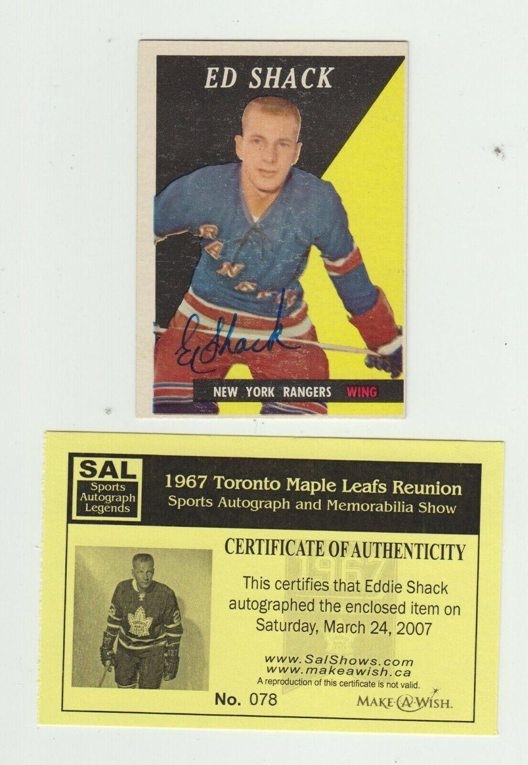 1958 Topps Ed Shack #30 Signed Hockey Card w/ COA