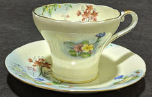 Load image into Gallery viewer, AYNSLEY Fine Bone China Corset Cup &amp; Saucer - Wild Spring Flowers - Cream &amp; Blue
