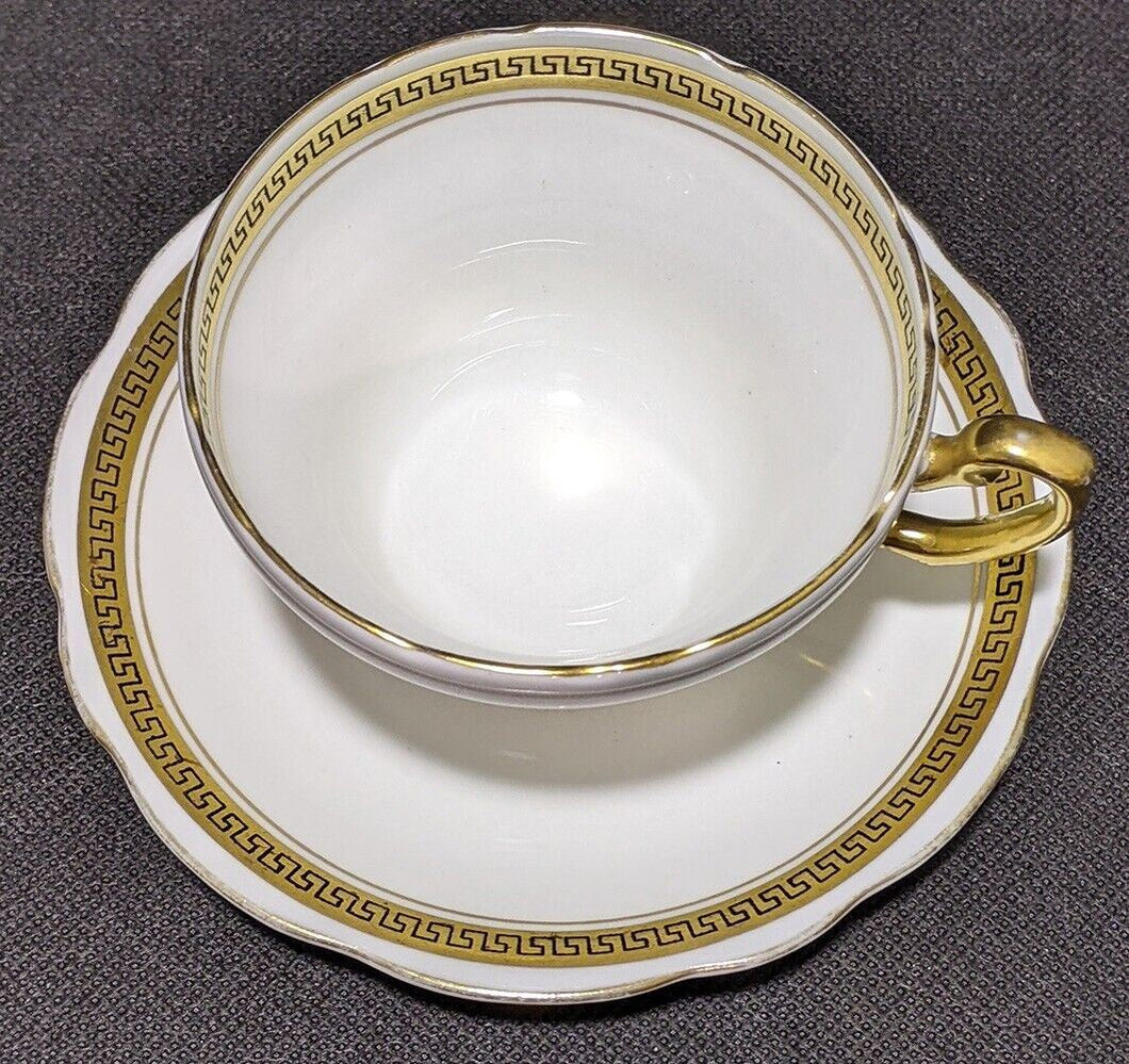 Foley Bone China Tea Cup & Saucer Set -- Gold / Greek Key Border